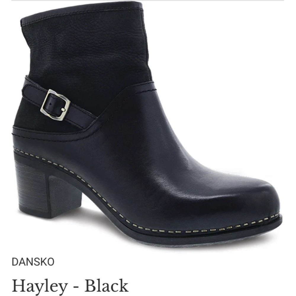 Dansko‎ Hayley Heeled Booties Black Leather and Suede 38 7 7.5